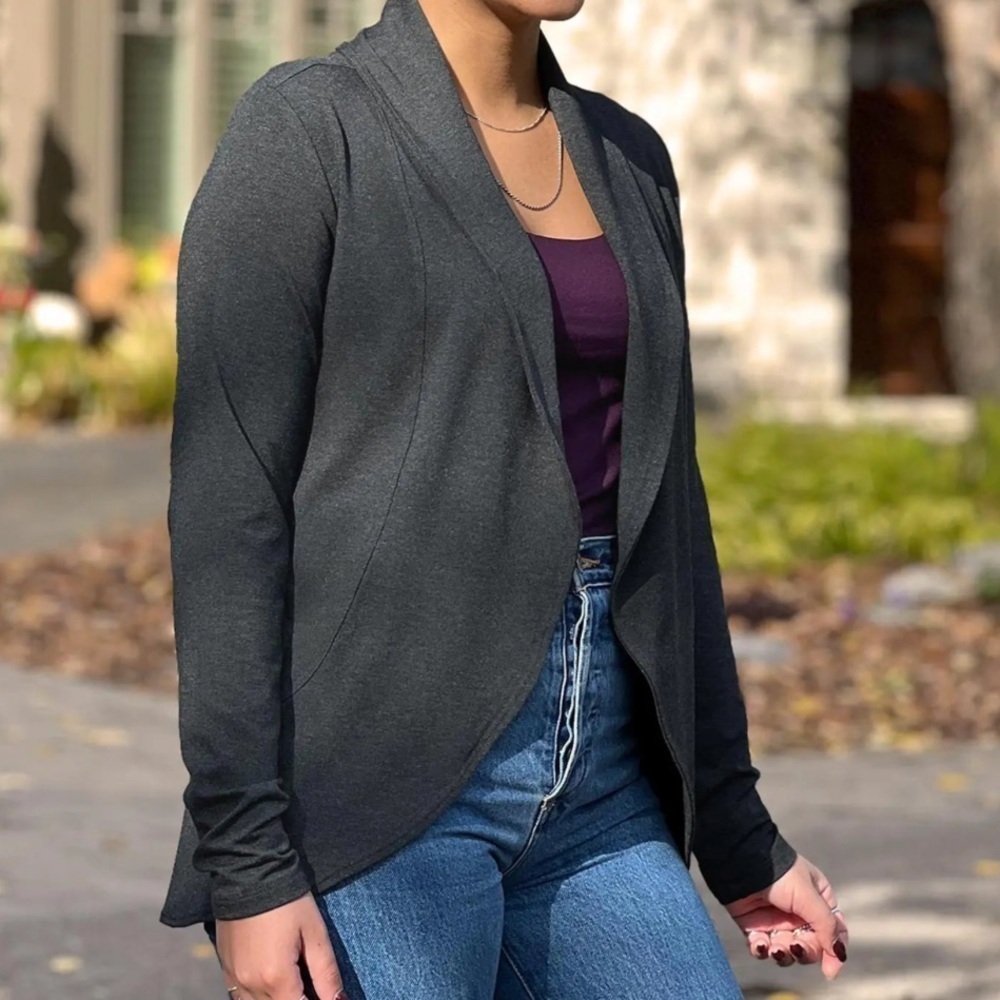 [S] Miik Bamboo Blend Soft Stretch Blazer Wrap Cardigan Curved Hem - Picture 11 of 11